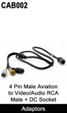Adaptor cable to convert a 4 pin reverse camera output to 2x rca phono cables (1 video 1 audio) and a 2.1mm DC socket (power) | CAB002