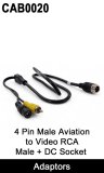 Adaptor cable to convert a 4 pin reverse camera output to RCA phono video cable and a 2.1mm / 5.5mm DC socket (power) | CAB0020