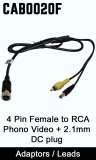 Adaptor cable to connect a 4 pin monitor to RCA phono video connector and a 2.1mm/5.5mm DC plug (power) | CAB0020F
