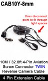 CAB10Y-8mm - Twin 4 Pin Extension Cable for reversing / rear view cameras - 10M / 32FT with 8mm disconnect point for tight cable runs