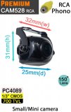 CAM528-RCA - Mini black reverse camera - PC4089 700TVL sensor - RCA/Phono connectors