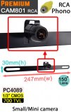 CAM801-RCA - Behind number plate bracket reversing camera - PC4089 700TVL sensor - RCA / Phono connector