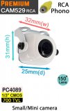 CAM529-RCA - Mini white camera - PC4089 700TVL sensor - RCA/Phono connectors