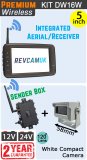 DW16W - Wireless kit with 5" monitor with built-in aerial + compact white bracket reverse camera + sender box