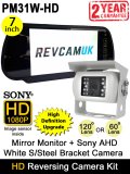 7" Mirror Monitor + White Sony AHD High Definition Bracket Reversing or Rear View Camera Kit | PM31W-HD