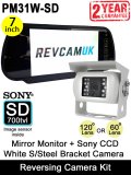7" Mirror Monitor + White Sony CCD Bracket (reversing or rear view) Camera Kit | PM31W-SD
