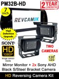 7" Mirror Monitor and Two Black Sony AHD Bracket Reversing/Agricultural/Horsebox Camera Kit | PM32B-HD