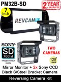 7" Mirror Monitor and Two Black Sony CCD Bracket Reversing/Agricultural/Horsebox Camera Kit | PM32B-SD