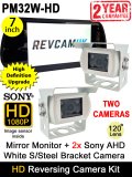 7" Mirror Monitor and Two White Sony AHD Bracket Reverse/Agricultural/Horsebox Camera Kit | PM32W-HD