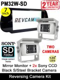 7" Mirror Monitor and Two White Sony AHD Bracket Reversing/Agricultural/Horsebox Camera Kit | PM32W-SD