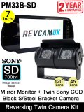 7" Mirror Monitor + Black Bracket Sony CCD Twin View Reversing + Rear View Camera Kit | PM33W-SD