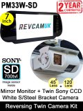 7" Mirror Monitor + White Bracket Sony CCD Twin View Reversing + Rear View Camera Kit | PM33W-SD