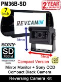 7" Mirror Monitor and Black Sony CCD Compact Bracket Reversing Camera Kit | PM36B-SD