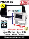 7" Mirror Monitor and White Sony CCD Compact Bracket Reversing Camera Kit | PM36W-SD