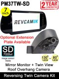 7" Mirror Monitor and Roof Overhang Reversing + Rear View Twin Lens Camera Kit | PM37TW-SD