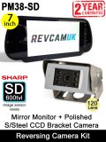 7" Mirror Monitor + Sharp CCD Polished Stainless Steel Bracket Reversing Camera Kit | PM38-SD