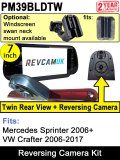 PM39BLDTW: Twin Lens Brake Light Reversing / Rear view Camera Kit with 7" Hi-Res Mirror Monitor for Mercedes Sprinter 2006-Present VW Crafter 2006-2017