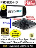 7" Mirror Monitor + Black Diamond Shape High Definition Reversing Camera Kit | PM39EB-HD