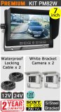 PM82W - Kit with 7" heavy-duty dash monitor + 2x cables + 2x white Sony CCD bracket reversing/general use camera