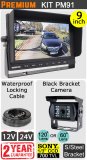 PM91 - Kit with 9" heavy-duty dash monitor + cable + black Sony CCD bracket reversing camera
