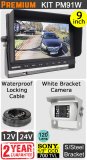 PM91W - Kit with 9" heavy-duty dash monitor + cable + white Sony CCD bracket reversing camera
