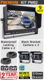 PM92 - Kit with 9" heavy-duty dash monitor + 2x cables + 2x black Sony CCD bracket reversing/general use camera