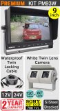 PM93W - Kit with 9" heavy-duty dash monitor + cable + Sony CCD twin white twin bracket reversing + rearview camera