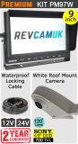 PM97W - Kit with 9" heavy-duty dash monitor + cable + Sony CCD white roof/sharkfin reversing camera