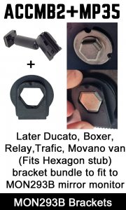Later Ducato/Relay/Boxer/Iveco van* Swan neck bracket for non clip-over mirror monitors - ACCMB2+MP35 *check mounting on vehicle 1st