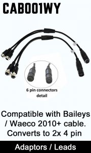 CAB001WY - Adaptor to convert Baileys Motorhomes / Waeco's 2010+ grey pre-fit cable to 2x4 pin aviation
