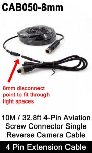CAB050-8mm - 4 Pin Extension Cable for reversing camera with 8mm disconnect point - 10M / 32FT