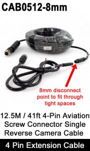 CAB0512-8mm - 4 Pin Extension Cable for Reversing Camera with 8mm disconnect point - 12.5M / 41FT