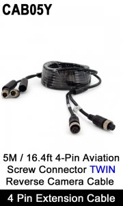 CAB05Y - Twin 4 Pin Extension Cable for two reversing / rear view cameras - 5M / 16FT