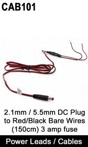 CAB101 - 3 amp in-line fuse 2.1mm / 5.5mm DC Power Lead