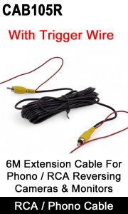 CAB105R - 6M Phono / RCA extension reversing camera cable with trigger wire
