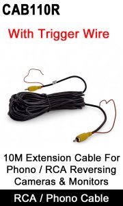 CAB110R - 10M Phono / RCA extension reversing camera cable with trigger wire