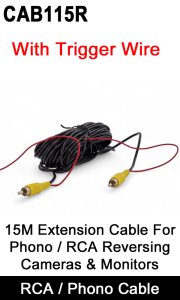 CAB115R - 15M Phono / RCA extension reversing camera cable with trigger wire
