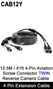 CAB12Y - Twin 4 Pin Extension Cable for two reversing / rear view cameras - 12.5M / 41FT