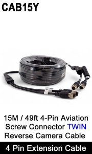 CAB15Y - Twin 4 Pin Extension Cable for two reversing / rear view cameras - 15M / 49.2FT