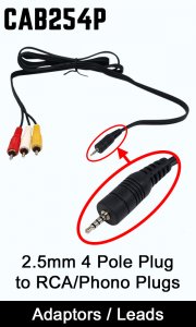 CAB254 - 4 Pole 2.5mm Plug to Phono/RCA plugs - Adaptor