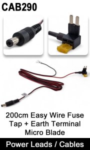 CAB290 - Micro Blade Fuse Tap / Piggyback fuse holder - Easy wire with 2.1mm DC plug for monitor cabling