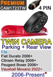Twin brake light camera (parking+rear view) to fit Fiat Ducato, Citroen Relay, Peugeot Boxer, and Vauxhall Movano (Front Screw Version)