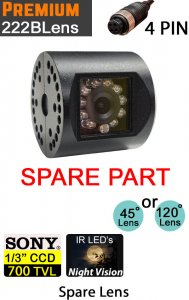 Replacement Spare Lens for Black twin lens Camera - Choice of 45° rear view or 120° reversing camera - Sony 1/3" 700TVL CCD sensor - 4 pin connectors - CAM222BLens