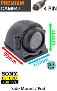 CAM647 - Black side view camera - 1/3" 700TVL Sony CCD sensor - 4 pin connector