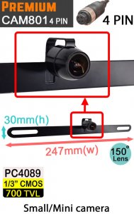 CAM801-4Pin - Behind number plate bracket reversing camera - PC4089 700TVL sensor - 4 pin connector