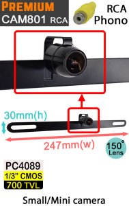 CAM801-RCA - Behind number plate bracket reversing camera - PC4089 700TVL sensor - RCA / Phono connector