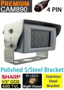 CAM890 - Polished bracket camera - Sharp 1/3" 600TVL CCD sensor - 4 pin connector