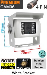 CAM061 - White bracket reversing camera - Sony 1/3" 700TVL CCD sensor - 4 pin connector