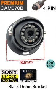 CAM070B - Black dome reversing camera - 1/3" 700TVL Sony CCD sensor - 4 pin connector