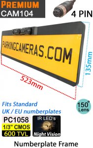 CAM104 - numberplate frame camera - 1/3" 600TVL Premium CMOS sensor - 4 pin connector